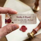 Rustic Woodgrain Kijk Burgundy Blush Floral Etiket