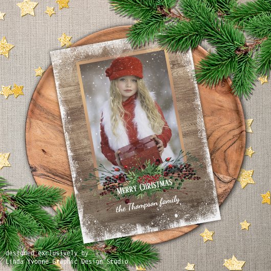 Rustic Woodgrain Pattern Seasonal Greeting Feestdagen Kaart