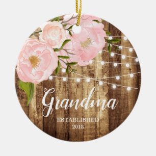 Rustic Woodgrain & Roze Floral New Grandma Nonna Keramisch Ornament
