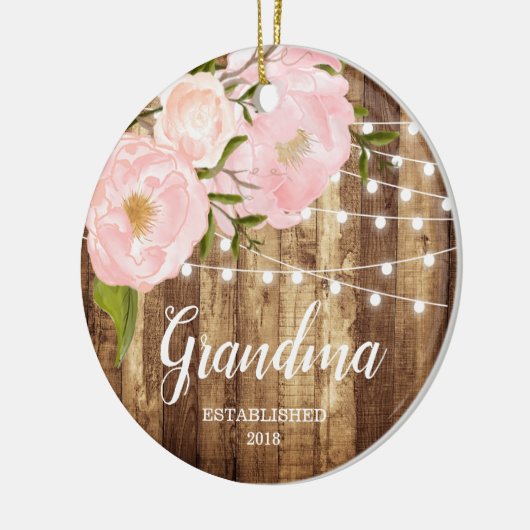 Rustic Woodgrain & Roze Floral New Grandma Nonna Keramisch Ornament (Links)