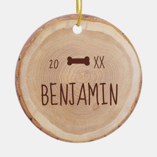 Rustic Woodgrain Slice Gepersonaliseerde foto van  Keramisch Ornament (Voorkant)