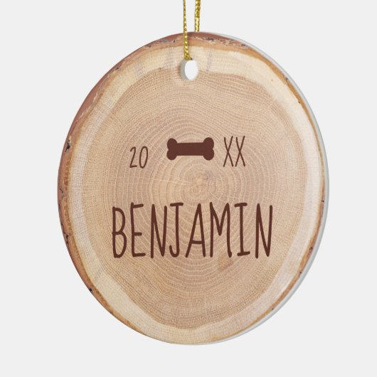 Rustic Woodgrain Slice Gepersonaliseerde foto van  Keramisch Ornament (Links)