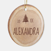 Rustic Woodgrain Slice Persoonlijke naam & foto Keramisch Ornament (Links)