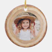 Rustic Woodgrain Slice Persoonlijke naam & foto Keramisch Ornament (Achterkant)