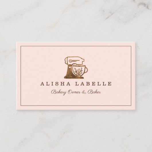 Rustic Woodgrain Style Bakery Stand Mixer Logo Visitekaartje (Voorkant)