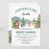Rustic Woodland Adventure Awaits Baby shower Kaart (Voorkant / Achterkant)