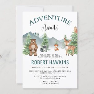 Rustic Woodland Adventure Awaits Baby shower Kaart