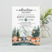 Rustic Woodland Adventure Awaits Baby shower Kaart (Staand voorkant)
