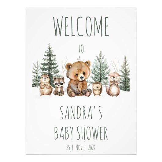 Rustic Woodland Adventure Baby Shower Welcome Sign Foto Afdruk (Voorkant)