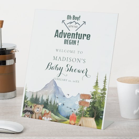 Rustic Woodland Adventure Baby shower Welkomstbord Reclamebord Met Voetstuk (Insitu)
