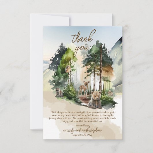 Rustic Woodland Adventure wacht op Boy Baby shower Bedankkaart (Voorkant)