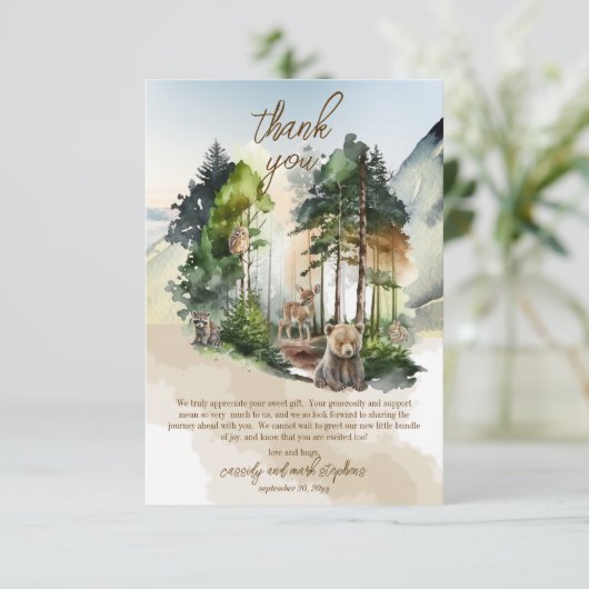 Rustic Woodland Adventure wacht op Boy Baby shower Bedankkaart (Staand voorkant)