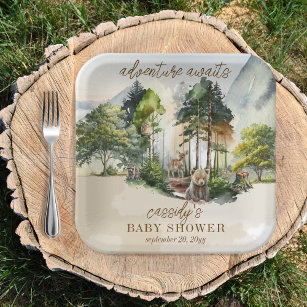 Rustic Woodland Adventure wacht op Boy Baby shower Papieren Bordje