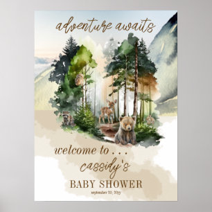 Rustic Woodland Adventure wacht op Boy Baby shower Poster