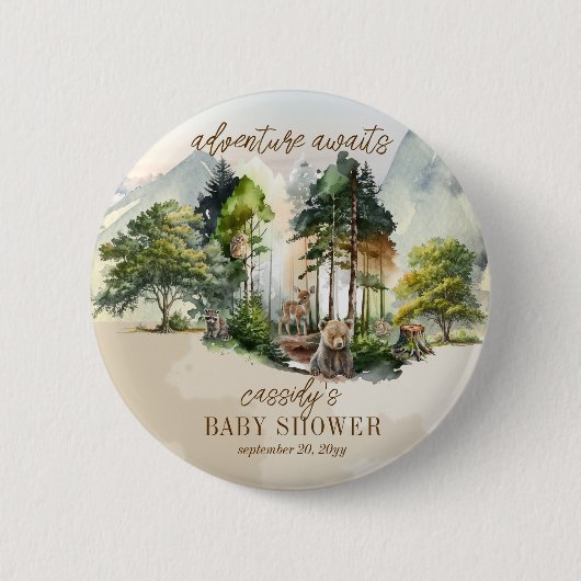 Rustic Woodland Adventure wacht op Boy Baby shower Ronde Button 5,7 Cm (Voorkant)