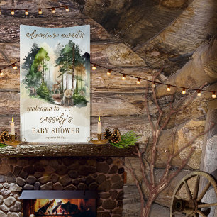 Rustic Woodland Adventure wacht op Boy Baby shower Spandoek