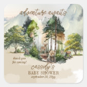 Rustic Woodland Adventure wacht op Boy Baby shower Vierkante Sticker (Voorkant)
