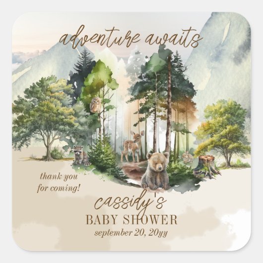 Rustic Woodland Adventure wacht op Boy Baby shower Vierkante Sticker (Voorkant)