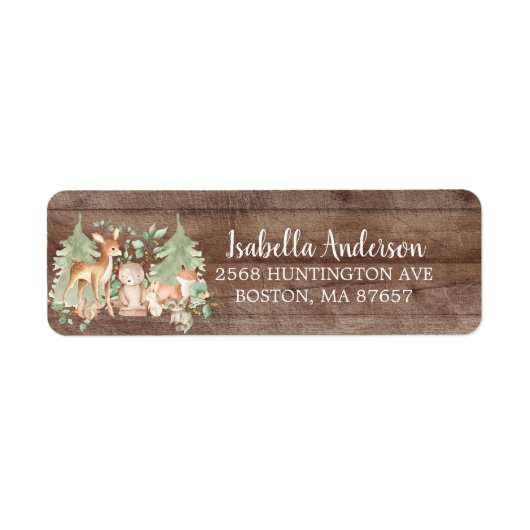 Rustic Woodland Animal Baby shower Adres Etiket (Voorkant)