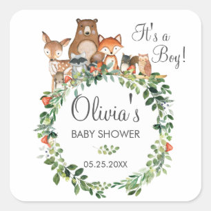Rustic Woodland Animal Baby shower Dank je wel Vierkante Sticker