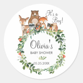 Rustic Woodland Animal Baby shower Dank u voor Ronde Sticker