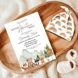 Rustic Woodland Animals Adventure Baby shower Invi Kaart