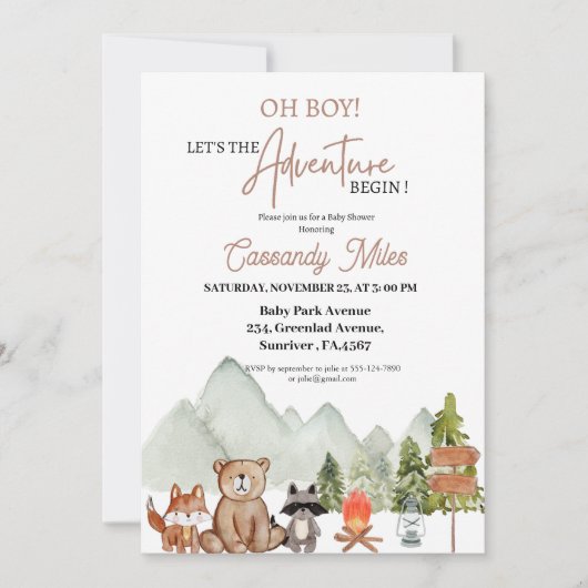 Rustic Woodland Animals Adventure Baby shower Invi Kaart (Voorkant)