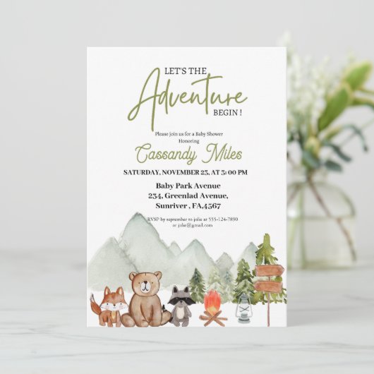 Rustic Woodland Animals Adventure Baby shower Kaart (Staand voorkant)