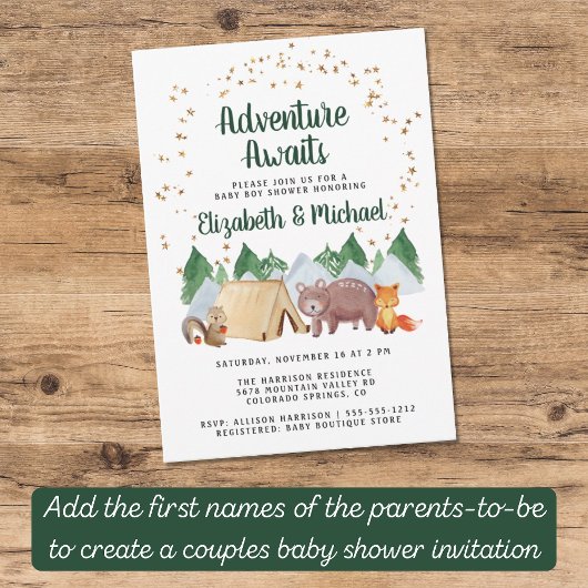 Rustic Woodland Animals Adventure Baby shower Kaart