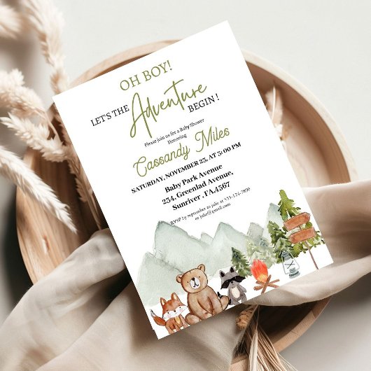 Rustic Woodland Animals Adventure Baby shower Kaart