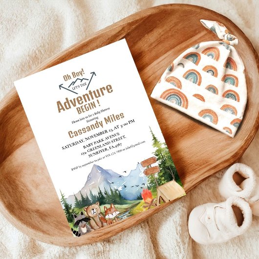 Rustic Woodland Animals Adventure Baby shower Kaart