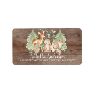 Rustic Woodland Animals Baby shower Adres Etiket
