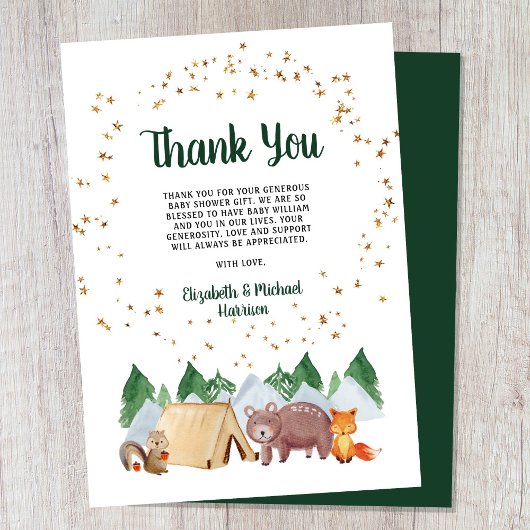 Rustic Woodland Animals Baby shower Bedankkaart