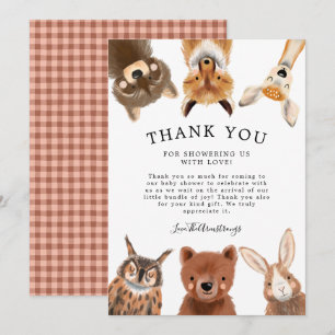 Rustic Woodland Animals Baby shower Bedankkaart