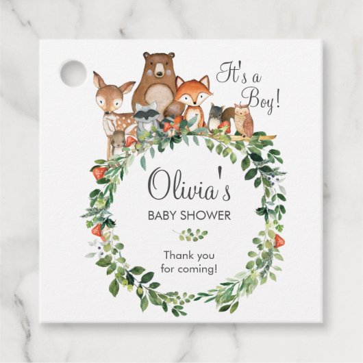 Rustic Woodland Animals Baby shower Boy Dank u Bedankjes Labels (Voorkant)
