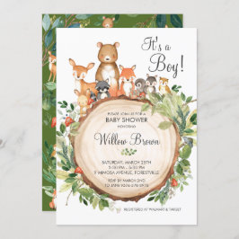 Rustic Woodland Animals Baby shower Boy Kaart