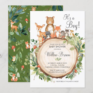 Rustic Woodland Animals Baby shower Boy Kaart