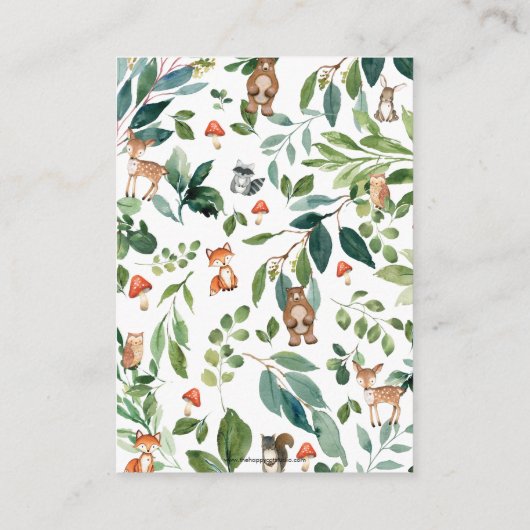 Rustic Woodland Animals Baby shower Diaper Raffle Informatiekaartje (Achterkant)