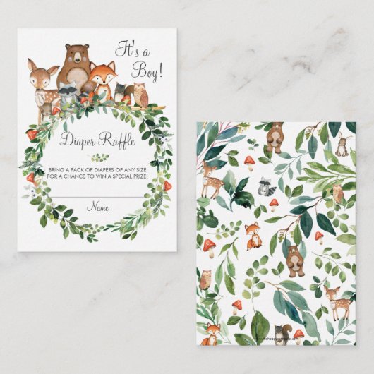 Rustic Woodland Animals Baby shower Diaper Raffle Informatiekaartje (Voorkant / Achterkant)