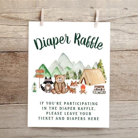 Rustic Woodland Animals Baby shower Diaper Raffle Poster