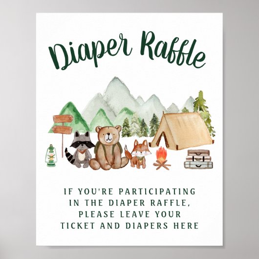 Rustic Woodland Animals Baby shower Diaper Raffle Poster (Voorkant)