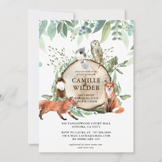 Rustic Woodland Animals Baby shower Invitation Kaart (Voorkant)