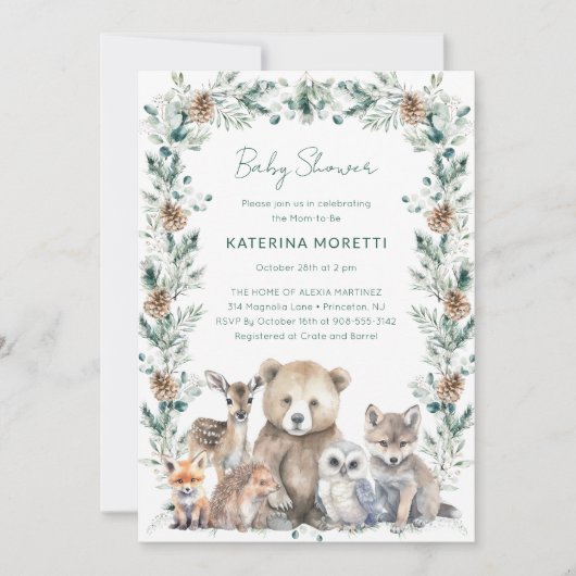 Rustic Woodland Animals Baby shower Invitation Kaart (Voorkant)