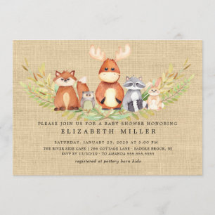Rustic Woodland Animals Baby shower Invitation Kaart
