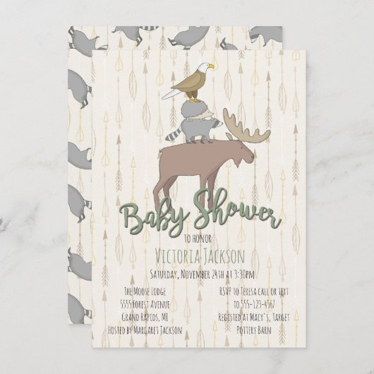 Rustic Woodland Animals Baby shower Kaart (Voorkant / Achterkant)
