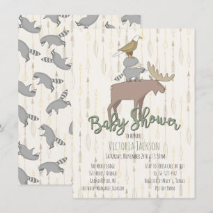 Rustic Woodland Animals Baby shower Kaart
