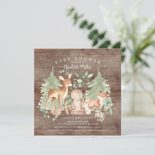 Rustic Woodland Animals Baby shower Kaart (Staand voorkant)