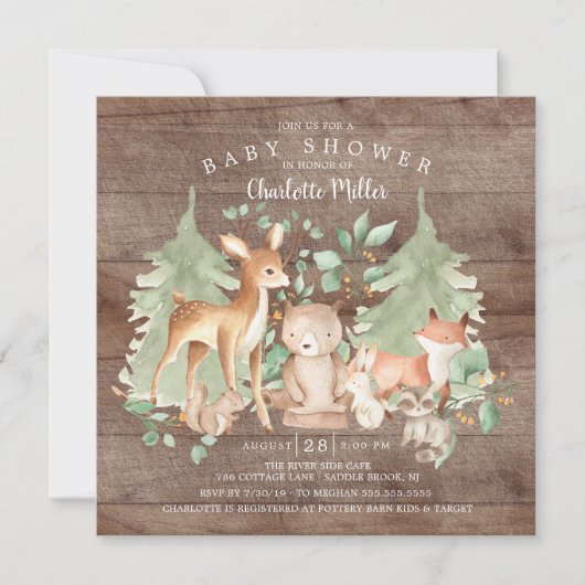 Rustic Woodland Animals Baby shower Kaart (Voorkant)