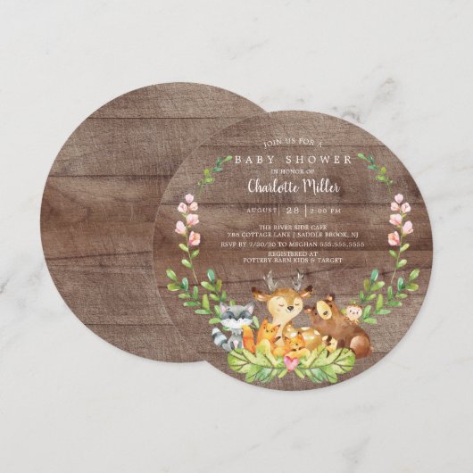 Rustic Woodland Animals Baby shower Kaart (Voorkant / Achterkant)