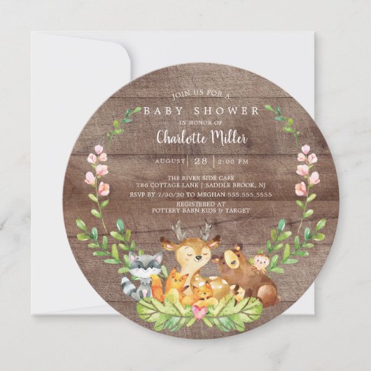 Rustic Woodland Animals Baby shower Kaart (Voorkant)